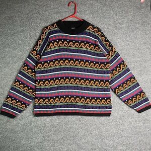 Vintage Liberty Knits Pullover Sweater Large Geometric Fall Colors‎ Halloween
